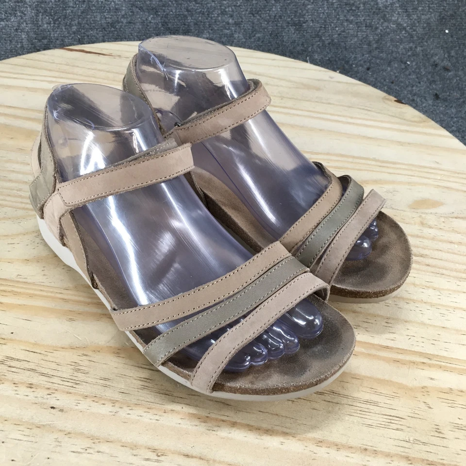 Sandalias Munro Mujer 8.5 WW Verano Tirantes Punta Abierta Tostado Beige Cuero Comodidad Foto 3 de 4