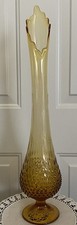 Vintage MCM 1960  s Fenton Colonial Amber Swung Vase 23  Hobnail Pedestal Base