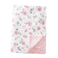 Muslin Minky Baby Blanket for Girls with Muslin Cotton Front and Dotted