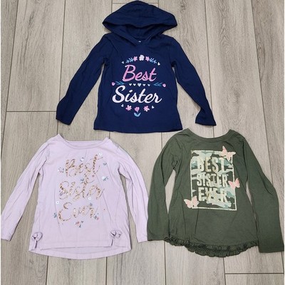 Girls 4T Best Sister Long Sleeve Shirt Bundle Navy Pink Olive Fall Graphic Tees