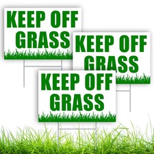 3 Pcs Keep Off Grass Signs with Stakes Do Not Walk On Grass Signs for Yard Lawn