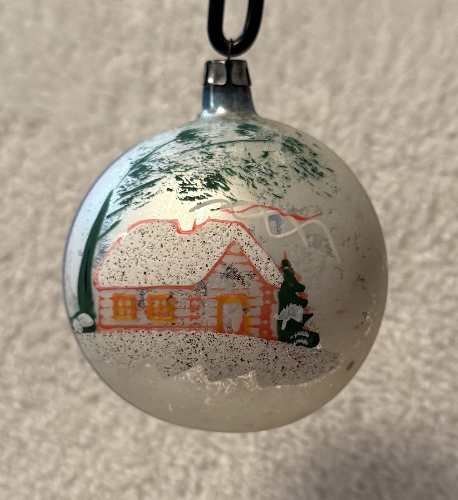 Vintage Jumbo Glass Cabin Polish Christmas Ornament 3.75”