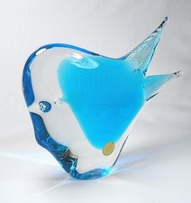 FM Ronneby kontsglas Glass Fish B-820 Blue Bullicante Sommerso - Original Label