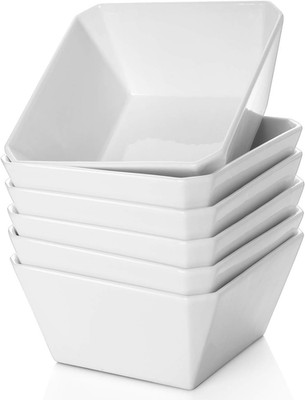 Porcelain Cereal Bowls, 16 Oz Square Serving Bowls Set, 5 Inch White Ceramic Bow
