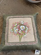 Hand Painted Daisy Wildflower Throw Pillow Pink White Sage Green Country Cottage