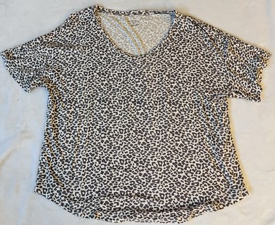 Philosophy Leopard Print V-Neck Tee XL Soft Modal Stretch Neutral Chic