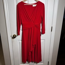 Eliza J Red Draped Twist Waist Ruffle Maxi Dress Long Sleeve Size 10 NWT