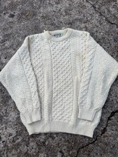 Aran Crafts Mens XL 100 Wool Cable Knit Fisherman Sweater Cream Made in Ireland