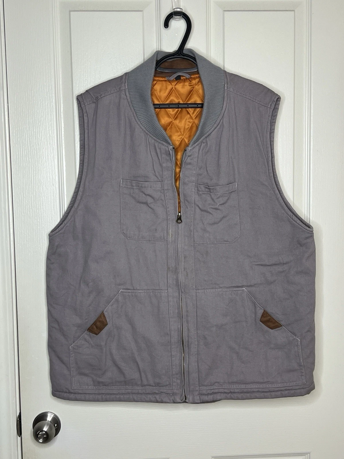 Men's Canvas Workwear Vest Sz XL Gray Rugged With Quilted Lining