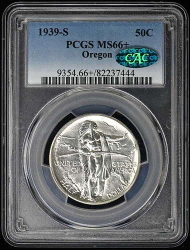 OREGON 1939-S 50C Silver Commemorative Half Dollar PCGS MS66+ (CAC)
