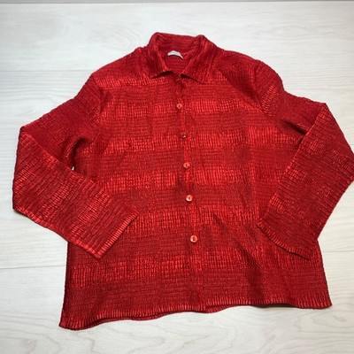 Jolie Mine Paris Button Up Blouse Womens One Size Red Stretch Made In France