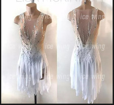 Ice Figure Skating Dress Elasticity Competition Skating Jeweled white dyeing