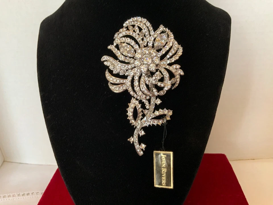 RARO BROCHE PIN JOAN RIVERS MAGNÍFICO GRANDE FLOR DE CRISTAL TALLO DESMONTABLE