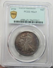 1920 Walking Liberty Half Dollar, PCGS MS63 - Spectacular Color Toning!