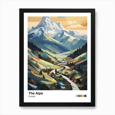 Die Alpen geometrische Vektor Illustration gerahmtes Wandbild Poster Leinwanddruck Bild