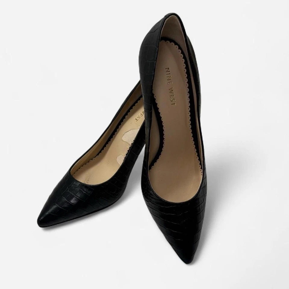 Zapatos de salón Nine West NWCHARLY para mujer de cuero negro con relieve de cocodrilo talla 7M - nuevos sin caja Foto 2 de 4