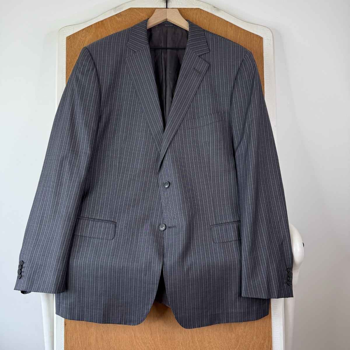 Zegna Suit Mens 46L Gray Pinstripe 2 Button 100% Wool Tessuto