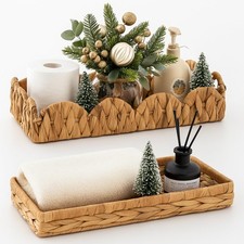 2 Pack Scalloped Toilet Tank Tray Topper Basket and Vanity Set 14.96x6.3 and ...