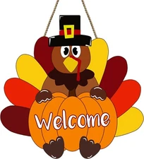 Thanksgiving Decorations Turkey Door Sign, Welcome Fall Wreath Multi Color 