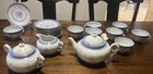 Vintage Chinese Dragon Gold Trim Complete Tea Set Blue White Handpainted