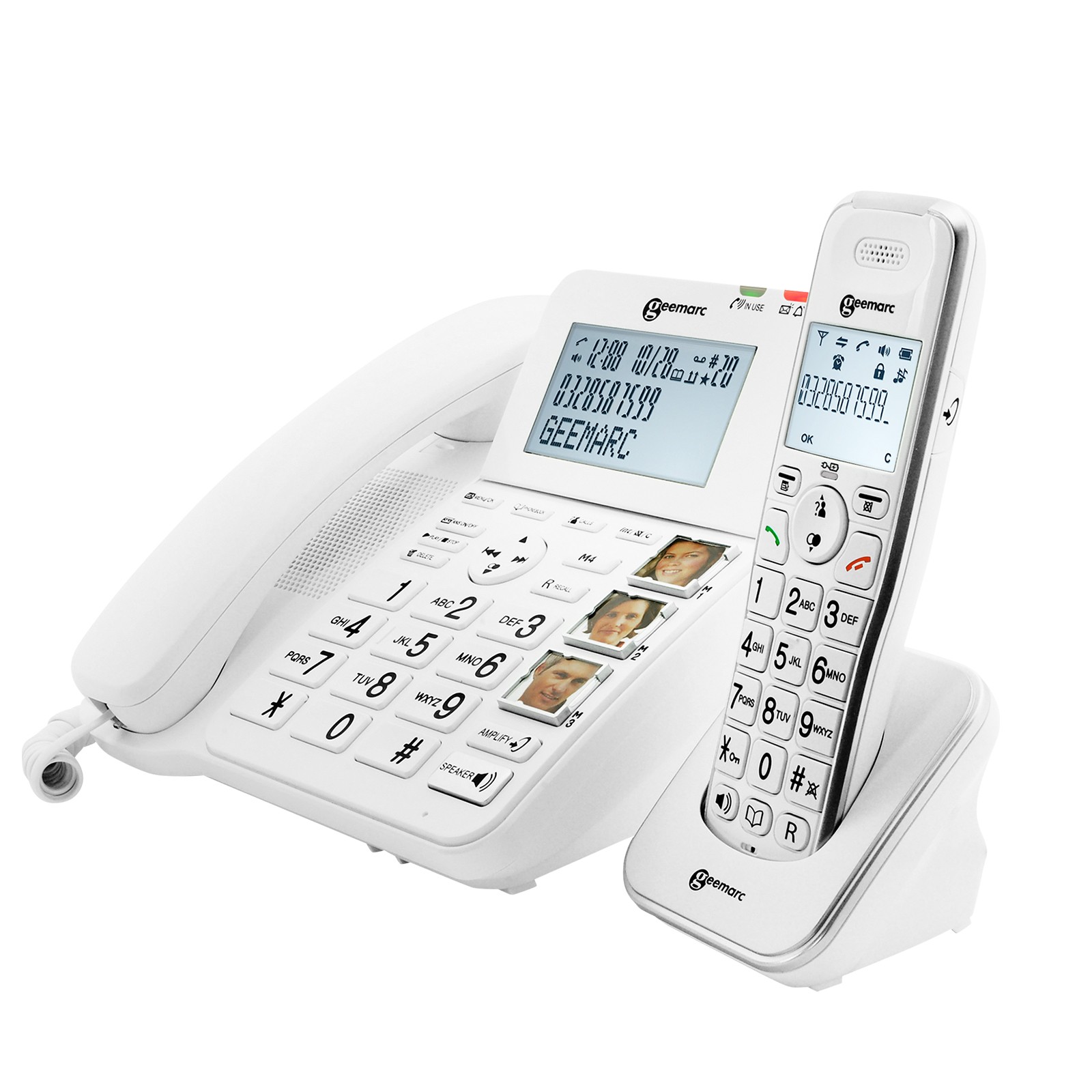 Téléphone amplifié Geemarc blanc avec combiné additionnel et répondeur intégré