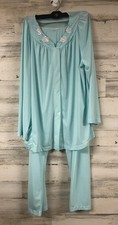 VTG. SHADOWLINE WOMEN'S PAJAMA PANT SET TURQUOISE LOUNGE WEAR SZ 38 EMBROIDERED