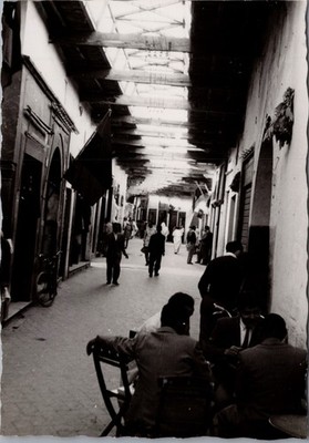 1954 Tripoli Libya Photo Old City Bazaar Market Street Scene Men Flags 4x2.75 BW