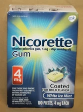 Nicorette Gum 4mg, WHITE ICE MINT 100 pieces Exp 1/2027  SEALED