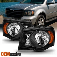 Fit 2007 2008 2009 Chrysler Aspen Black Headlights Headlamps Left & Right Side