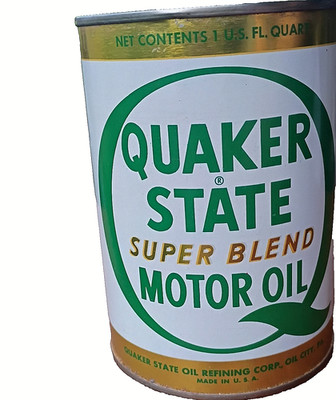 Quaker State Super Blend Motor Oil Can 1 Quart Sz Empty Vintage All Metal No Lid