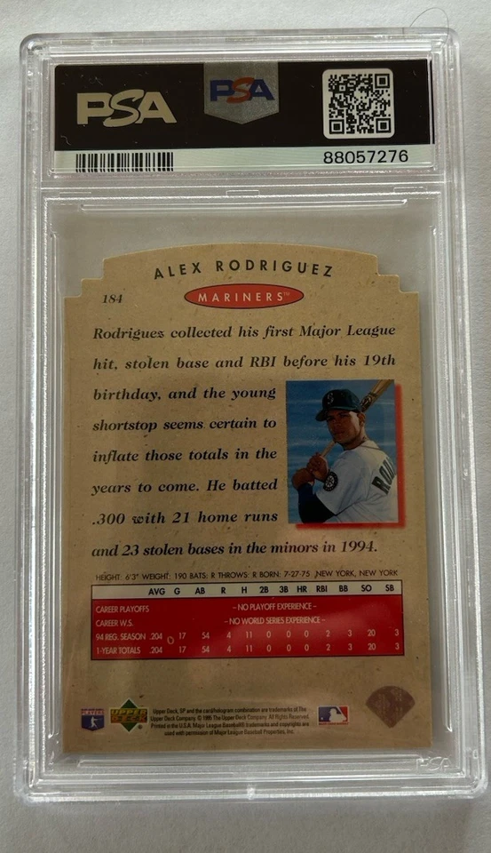 1995 SP Championship Alex Rodriguez Die Cut PSA Grade 9, Has Scratch On Case - Image 2 of 2