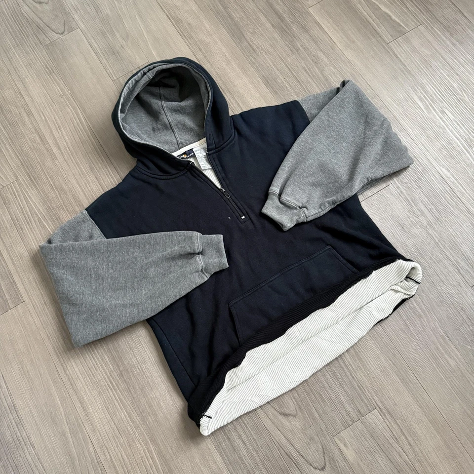 Moletom Puritan Masculino Grande Cinza Marinho Quarto de Zíper Com Capuz Waffle Forrado Térmico - Imagem 2 de 4