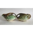 Lot 2 VTG McCoy Pottery Gravy Boats Handled Dishes Green Leaf Pattern