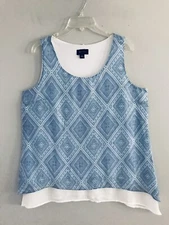 AB Studio Women’s Blue White Blouse Top Built In Multi Panel Overlay Size Large