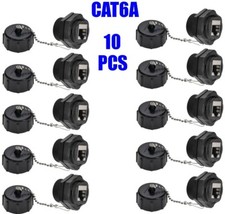 10x Cat6A RJ45 Shielded Industrial Panel Mount Bulkhead F/F Coupler w/Dust Cap
