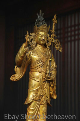 14” Old Tibetan Copper Gilt Stand Guru Padmasambhava