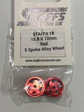 Staffs Slot Cars UK 15.8 x 10mm Red 5 Spoke Alloy Wheels Staffs 18