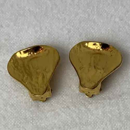 VTG Yves Saint Laurent Heart Gold Plated Clip On Earrings Signed YSL