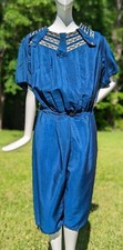 ANTIQUE LATE 19TH C VICTORIAN BLUE BATHING SUIT W BRAID TRIMS