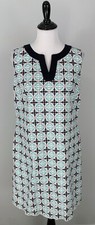 TALBOTS Turquoise V-Neck Sleeveless Linen Cotton Blend Sheath Dress Size 12