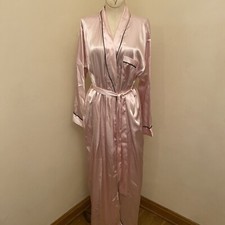 Fredrick s Of Hollywood Pink Silky Robe Pockets Tie Black Trim Size Small