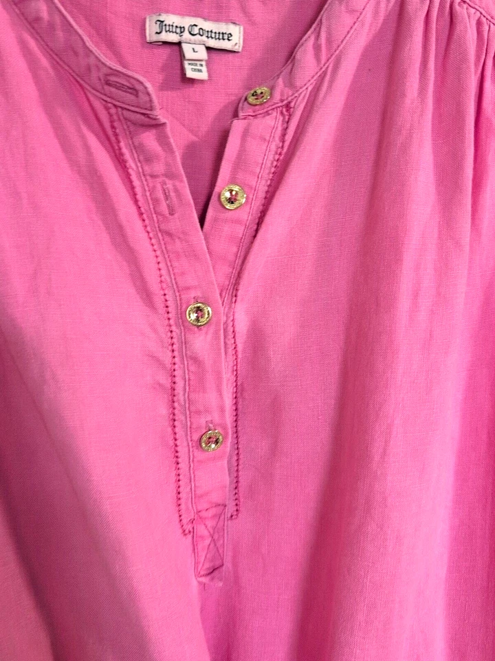 Mini Vestido Juicy Couture Rosa Chicle 100% Lino Talla L Informal Cordón Cintura Foto 3 de 4