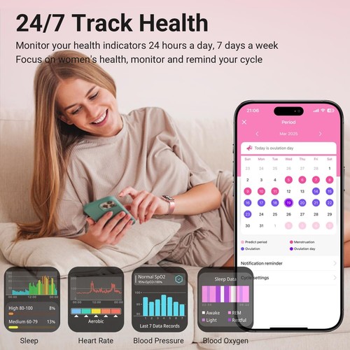 Women's Fitness Smartwatch 1.83" HD: Calls, HR/Sleep, 120+ Sports, iOS/Android - 第 4/7 張圖片