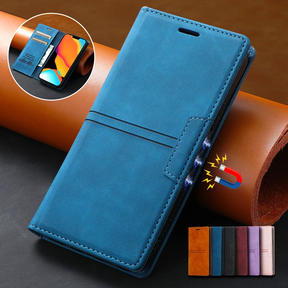 Funda tipo billetera de cuero abatible para teléfono Samsung S23 S22 Ultra S21 S20 Plus Note20 S10 Foto 2 de 4