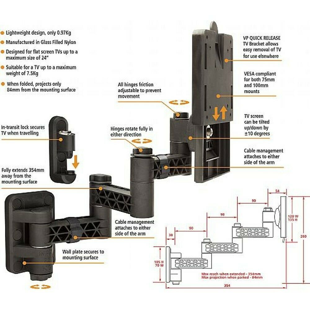 Vision Plus Lightweight Triple Arm Articulated LCD / LED TV Wall Bracket