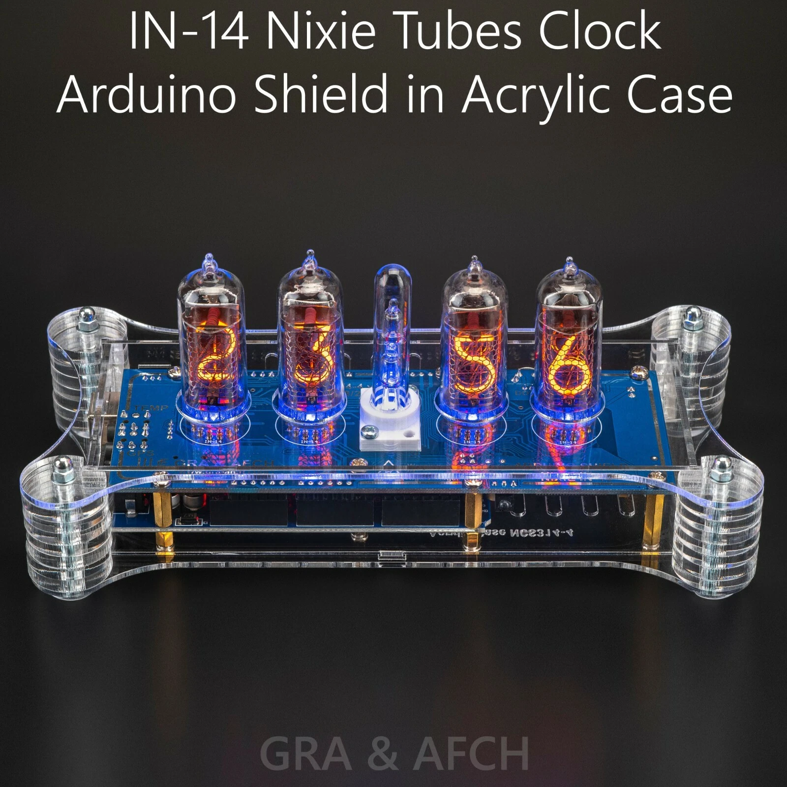 IN-14 Shield for Arduino Nixie Tubes Clock in a Clear Acrylic Case [4 TUBES]