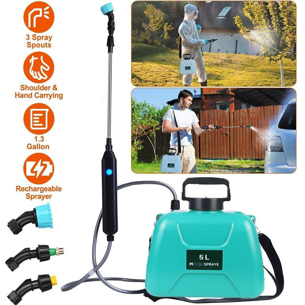 1.35 Gallon/5L Battery Powered Sprayer, Electric Sprayer with USB Rechargeable Handle, Potable Garden Sprayer with Telescopic Wand