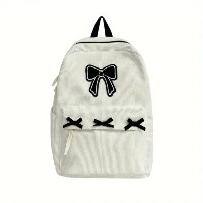 Adorable Corduroy Backpack, white with bow decoration for women/girls, new