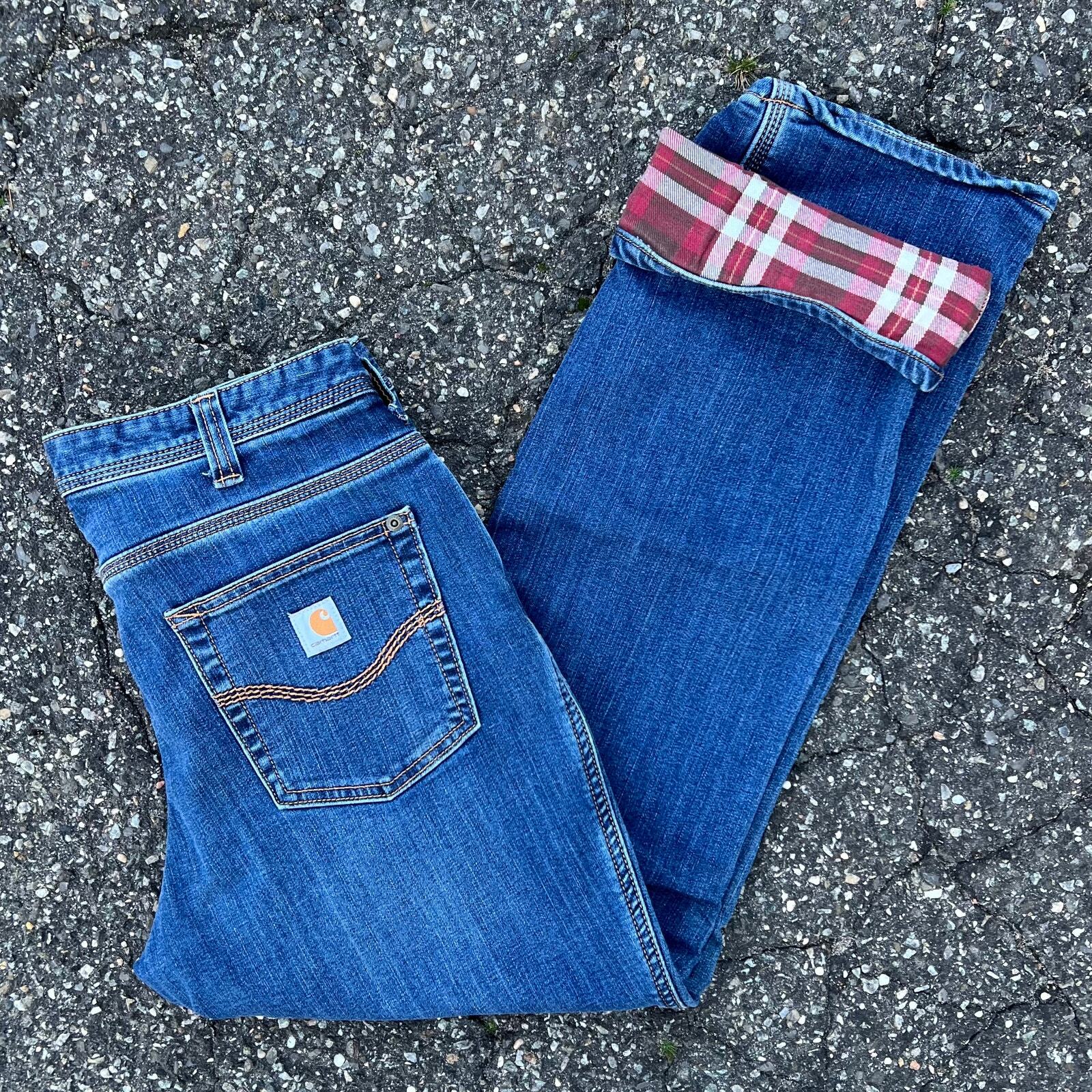 Винтажный y2k carhartt фланелевой подкладки джинсовой ткани синие джинсы работы носить плотник брюки