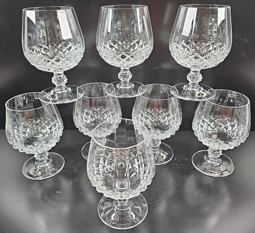 8 Cristal D'Arques Longchamp Brandy Glasses Set Crystal Clear Cut Bar France Lot - Picture 5 of 24